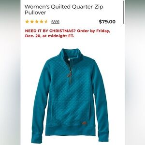 LL Bean Women's Quilted Quarter-Zip Pullover Size Medium